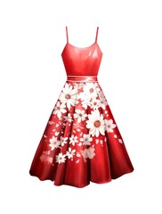 Wall Mural - Red dress with white flowers on the cloth isolated on white background in watercolor style. Generative AI.