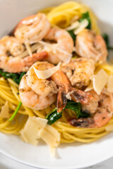 Wall Mural - Garlic Shrimp Pasta with Spinach