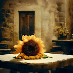 Wall Mural - sunflowers on table