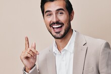 Smiling Man Copyspace Suit Business Executive Businessman Handsome Happy Beige Portrait