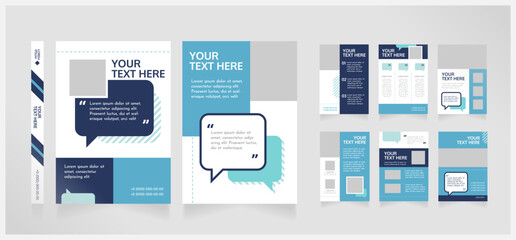 Wall Mural - Communication in team guide blank brochure design. Template set with copy space for text. Premade corporate reports collection. Editable 8 paper pages. Josefin Sans Thin, Oxygen Bold fonts used
