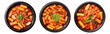 Tokbokki korean traditional food on black bowl, top view with transparent background, Generative AI Technology