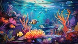 Fototapeta Do akwarium - Bright underwater world. Underwater with coral reef and colorful fish. Generative ai.