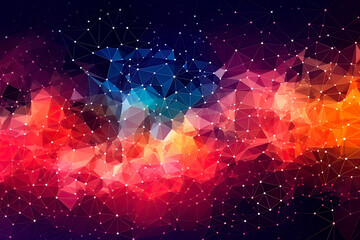 Multicolor abstract background with network grid and particles connected. Futuristic triangulated surface. AI generative