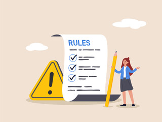 rules and regulations concept. policy and guideline for employee to follow, legal term, corporate co