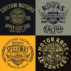 Wall Mural - Classic vintage motorcycle racing team vector print collection  for boy t shirt separate grunge effect