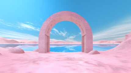 Canvas Print - abstract pink desert desert with open water. Generative AI.