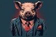 Greedy Pig City Finance Financial Sector Depicting an Evil Banker or Mob Boss works Accounts on a Dark Background Stylised Illustration