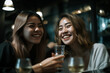 © Zenturio Designs - two young asian girls having fun at a restaurant at evening. Generative Ai