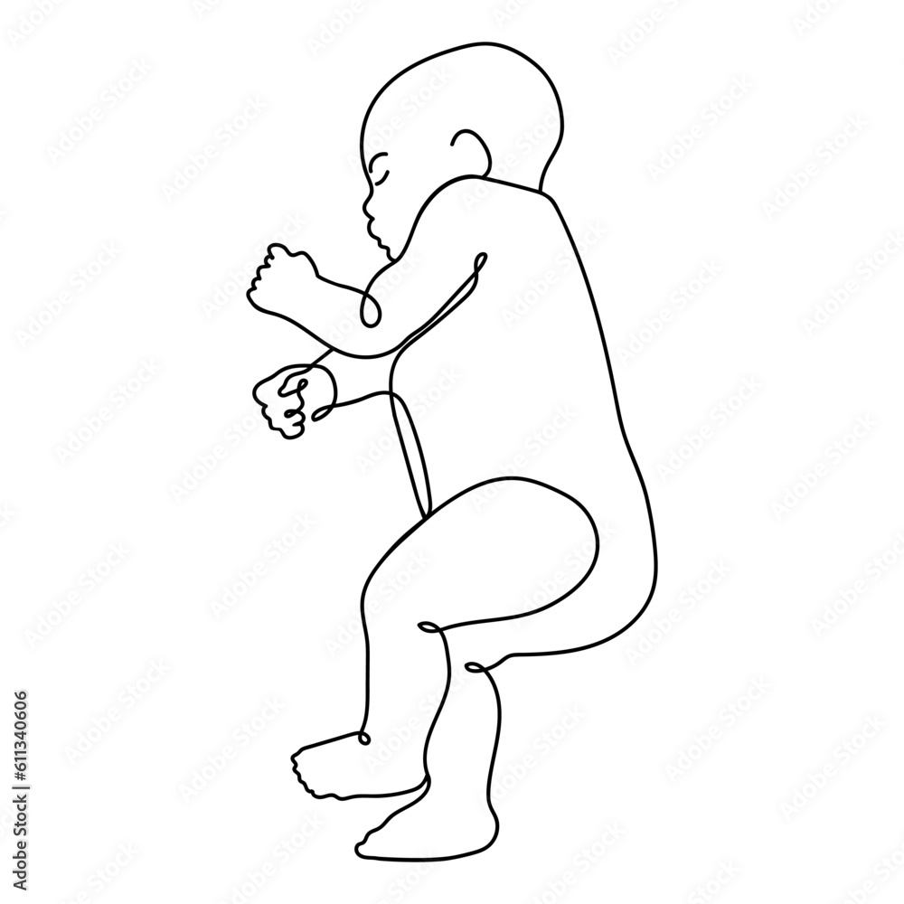 One line drawing illustration of a baby. Cute sleeping baby drawn from ...