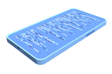 3d mobile phone with syntax code. 3d mobile phone with program code development. 3d render illustration of smartphone. smartphone software. 3d render illustration