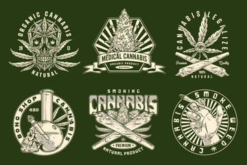 Sticker - Cannabis industry monochrome set flyer