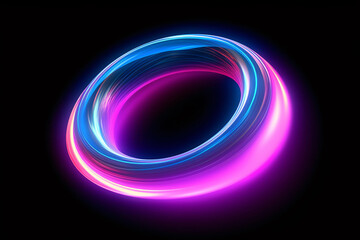 Wall Mural - neon light circle frame on dark background, tech glow background