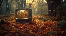 A Television In The Woods. Generative AI Art.