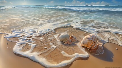 Wall Mural - shells on the beach - Immerse Yourself in the Ultra-Detailed Beauty of a Beach - HD Stock Image with Stunning Accuracy and Vibrant Colors, Generative AI