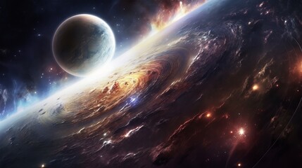 Wall Mural - Explore the captivating realm of planets with ultra detail HD backgrounds that transport you to distant worlds. The scene reveals a panoramic view of a planetary system, planet in space, Generative AI