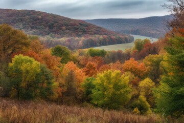 Sticker - rolling hills covered in colorful fall foliage, created with generative ai