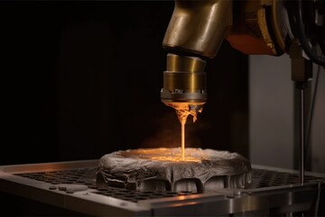 Wall Mural - robotic arm, depositing layer of molten metal in 3d printing process, created with generative ai