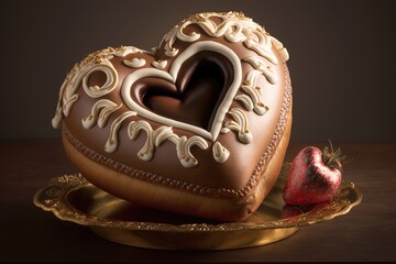 Wall Mural - heart-shaped donut filled with decadent cream filling, created with generative ai