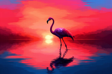 Wall Mural - Flamingo Images: Discover the Grace and Beauty of Pink Flamingos in Nature! Explore the Fascinating World of Flamingos in the Wild and at the Zoo. Admire the Vibrant Colors, Long Necks, Generative Ai