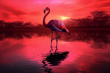 Wall Mural - Flamingo Images: Discover the Grace and Beauty of Pink Flamingos in Nature! Explore the Fascinating World of Flamingos in the Wild and at the Zoo. Admire the Vibrant Colors, Long Necks, Generative Ai