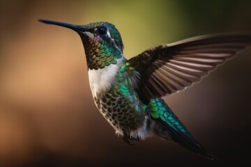 Poster - hummingbird, fluttering its wings, in close-up shot, created with generative ai