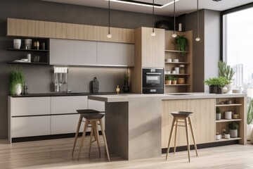 Wall Mural - minimalist kitchen, with clean and clutter-free countertops, and minimalist appliances, created with generative ai