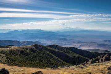 Sticker - scenic view of mountain range, with rolling hills and peaks in the distance, created with generative ai