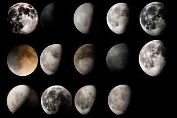 Wall Mural - series of photographs, showing the different phases of a planet or moon, created with generative ai