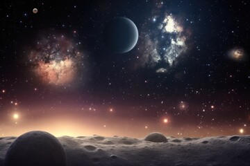 Wall Mural - view of the universe, with stars and planets visible in the night sky, created with generative ai