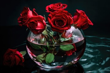 Wall Mural - red roses in a vase surrounded by clear water, created with generative ai