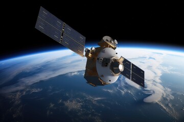 Wall Mural - view of satellite in orbit, with the earth and stars visible in the background, created with generat