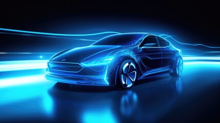 An EV car with motion lighting. Automotive innovation and technology concepts. Generative Ai