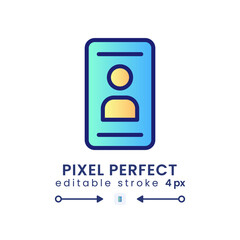 Sticker - Personal profile gradient fill desktop icon. Mobile authentication. Identity verification. Pixel perfect 128x128, outline 4px. Modern colorful linear symbol. Vector isolated editable RGB element