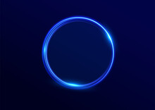 Abstract Light Neon Background. Luminous Circle. Luminous Spiral Cover. Wake Wave, Fire Path Trail Line And Swirl Effect Curve. Food Isolated. Space Tunnel. Ellipse Shimmery Color. Blue Shiny Glitter.