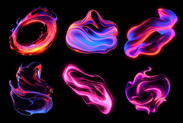 colorful abstract neon liquid shape set. bold neon effect elements for graphic design. glowing wavy 