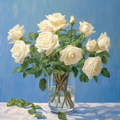 Wall Mural - White roses in a vase still life.