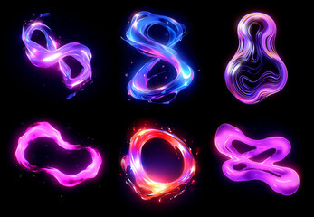 Wall Mural - colorful abstract liquid shape set. bold sprite flash effect elements for graphic design. glowing wa