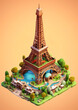 Eiffel Tower, Paris, isometric, cartoon, 3D
