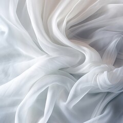 Poster - White tulle fabric as background, Fashion textile white Clean woven beautiful soft fabric abstract smooth curve shape decorative background, AI generated.