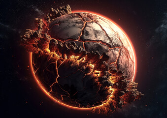 Wall Mural - shattering and exploding of planet earth's molten core . generative ai