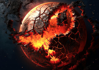Wall Mural - shattering and exploding of planet earth's molten core . generative ai