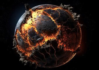 Wall Mural - shattering and exploding of planet earth's molten core . generative ai