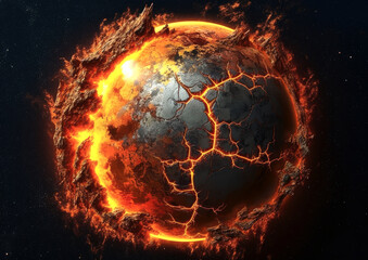 Wall Mural - shattering and exploding of planet earth's molten core . generative ai