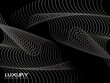 © Wendi - Black abstract background design. Modern wavy lines pattern (guilloche curves) in monochrome colors. Premium line texture for banners, business backgrounds. Dark horizontal vector template.