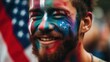 © ArtCraft - Joyful fan in the colors of the U.S. flag on his face. Generative ai