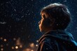 © ArtCraft - Child looks at the starry christmas night sky. Generative ai
