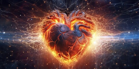 Wall Mural - AI Generated. AI Generative. Realistic illustration of abstracct heart shape brain in galaxy space place. Future medicine love vibe. Graphic Art