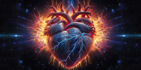 Wall Mural - AI Generated. AI Generative. Realistic illustration of abstracct heart shape brain in galaxy space place. Future medicine love vibe. Graphic Art