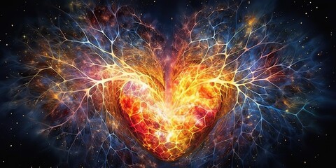Wall Mural - AI Generated. AI Generative. Realistic illustration of abstracct heart shape brain in galaxy space place. Future medicine love vibe. Graphic Art